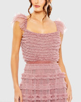 Pink Tiered Ruffle Cap Sleeve Gown